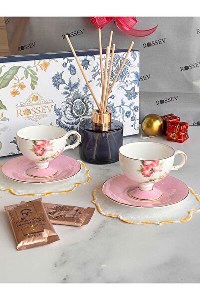 ROSSEV مجموعة هدايا هدية بلوسوم تحتوي على عيدان بامبو معطرة وأكواب لشخصين