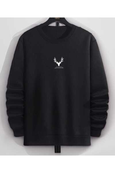 Hunors Sportswear & Company سويت شيرت Geyik مطبوع مصنوع من القطن برقبة دائرية...