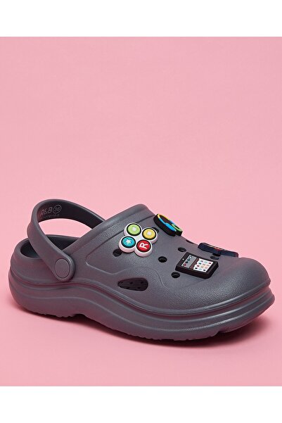 R&B Boy'S Grey Charm Detail Slingback Clogs