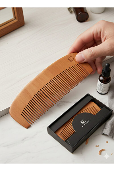 Altın express مشط خشبي طبيعي - مشط شعر ومشط لحية بتأثير تدليك مضاد للكهرباء الساكنة