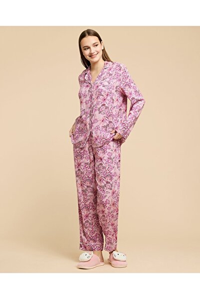 R&B طقم بيجاما نسائي مطبوع اللون الليلكي
