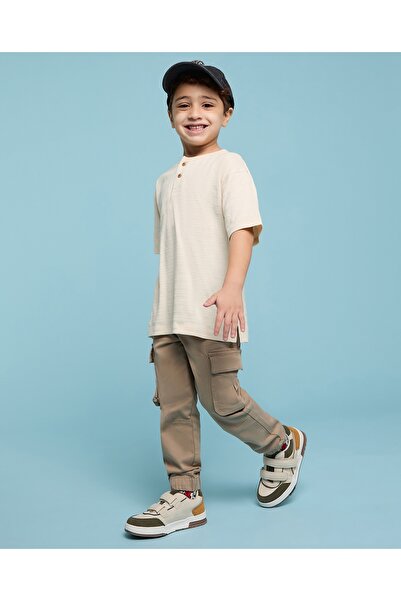 R&B بنطلون رياضي كارجو سادة مع خصر برباط