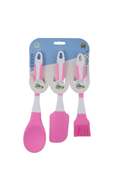 Kovar طقم ملاعق سيليكون مقاومة للحرارة، ملاعق خبز وفرشاة زيت - وردي