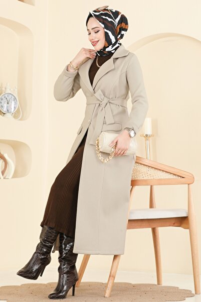 ModaMerve Düğme Detaylı Kaşe Kaban 6666YG95-MS Taş