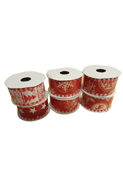 LUDIRO Set of 6 Decorative Christmas Ribbons, Width 3.8 cm, Length 2.5 m, Red/White