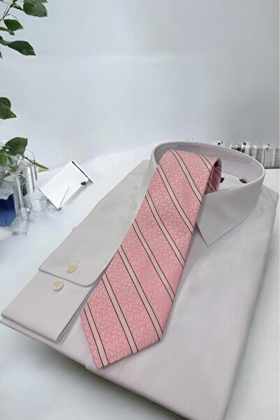 Sarar Microfibre 8 cm Çizgili Toz Pembe Kravat KR-61