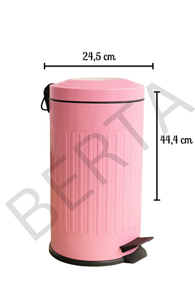 Berta Hijyen Vintage Pembe Çöp Kovası Amortisörlü Kapak Çizgili Lüks Model 16lt