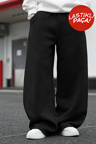BSBSPOR Şardonlu Bol Kalıp Loose Eşofman Altı Baggy Ayarlanabilir Lastikli Düz Paça Gri / Siyah / Koyu Gri