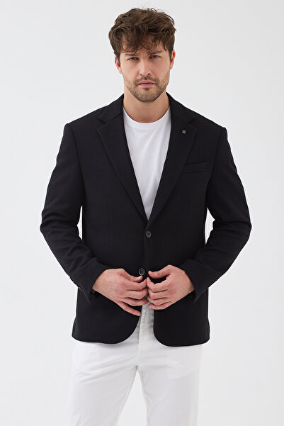 Frappoli Nasio Men's Black 360 Stretch Cotton Blend Slim Fit Mono Collar Sports Blazer Jacket