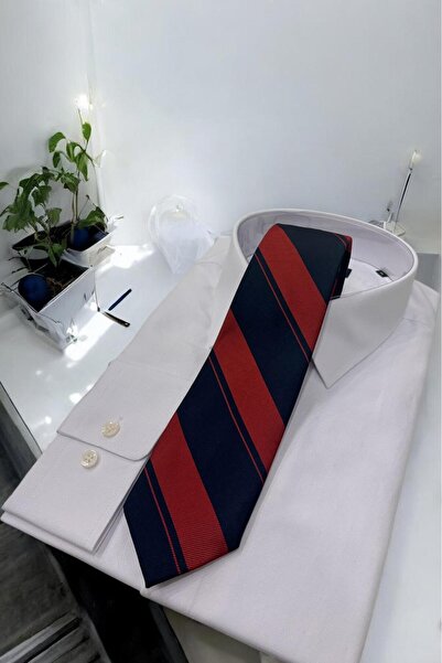 Sarar ربطة عنق من الألياف الدقيقة مقاس 8 سم باللون الأزرق الداكن والأحمر الداكن KR-22