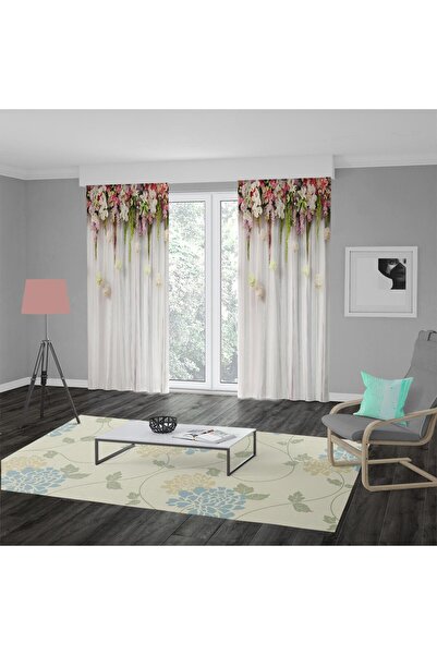 BalabanArt Çiçekli Tül Perde Baskılı Desenli Fon Perde
