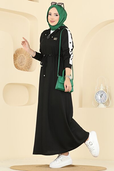 ModaMerve Beli Tünel Detaylı Elbise PL9177-MS Siyah