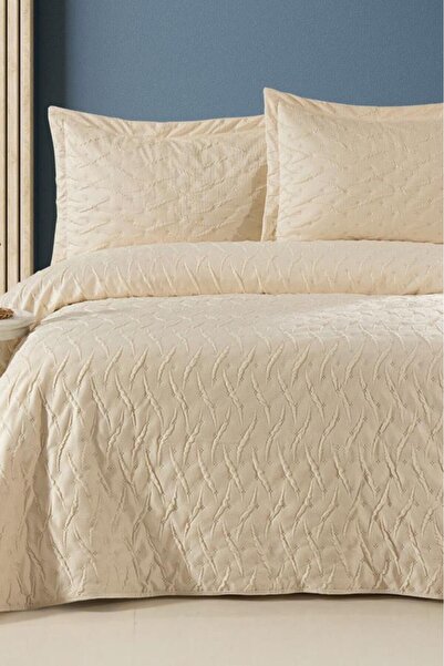 Çeyiz Diyarı Zara Double Luxury Velvet Bedspread Ecru