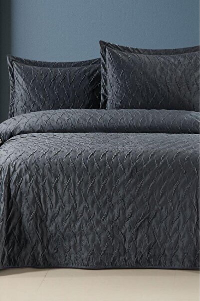 Çeyiz Diyarı Zara Double Luxury Velvet Bedspread Anthracite