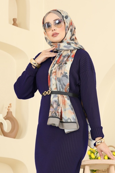 ModaMerve Kemer Detaylı Triko Elbise 2761AYD574-MS Laci