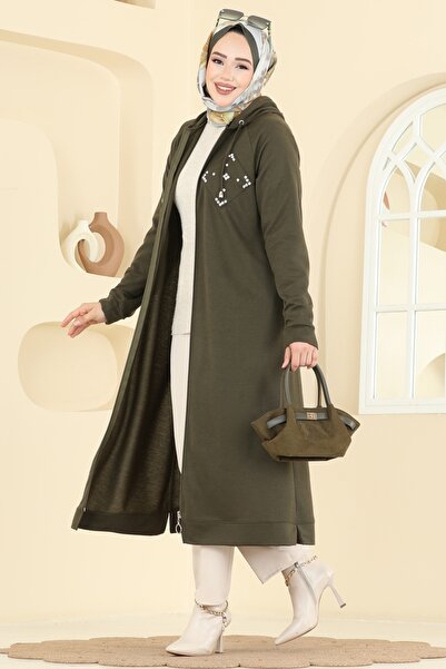 ModaMerve Kristal Taşlı İki İplik Kap PL9186-MS Haki