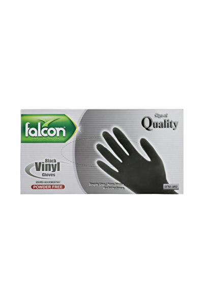 Falcon Black Vinyl Gloves Hypo-Allergenic Powder Free Disposable Gloves- Extra Large- 100pcs