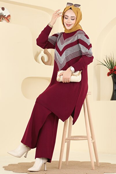 ModaMerve Zikzak Desen Triko Takım 2767AYD574-MS Bordo