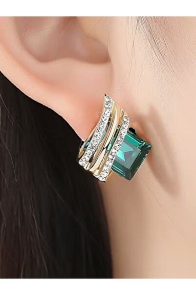 Alyas Aksesuar أقراط أظافر هندسية أنيقة مضادة للحساسية مرصعة بالكريستال