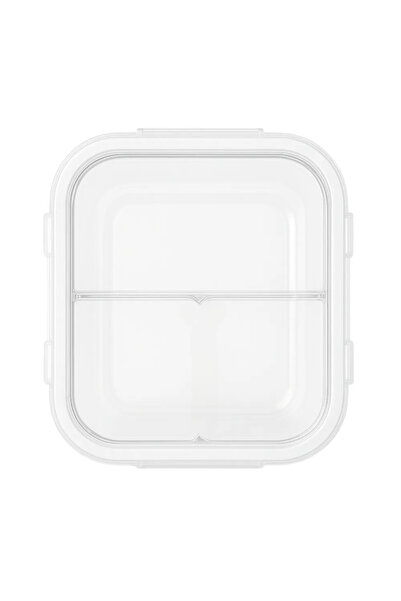 Kovar علبة غداء مربعة من زجاج البوروسيليكات محكمة الإغلاق ومضادة للتسرب، مزودة بقسمين - لون أبيض