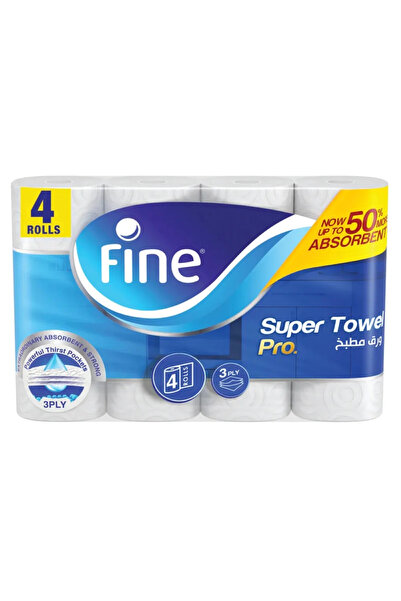 FINE لفافة مناديل سوبر تاول برو فائقة الامتصاص وقوية ثلاثية الطبقات - 4 قطع