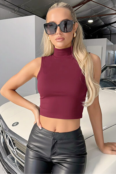 World Fashion Trends Bluză crop top din țesătură elastică fără mâneci WFT5035