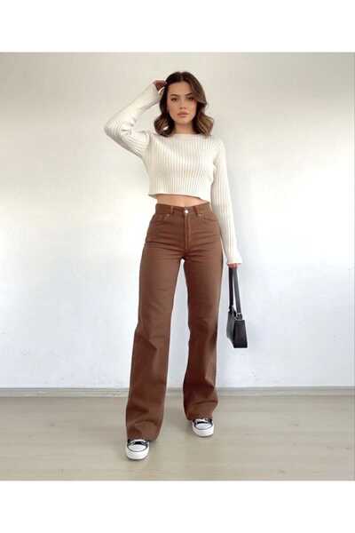 NWC Giuliana material elastic Pantaloni casual din denim maro pentru femei Su...