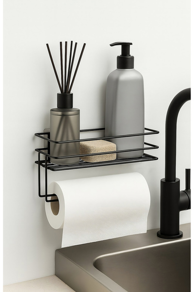 Işıl Concept Adhesive Metal Paper Towel Holder, Paper Towel Rack with Shelf, Roll Napkin Holder, Kitchen Organizer