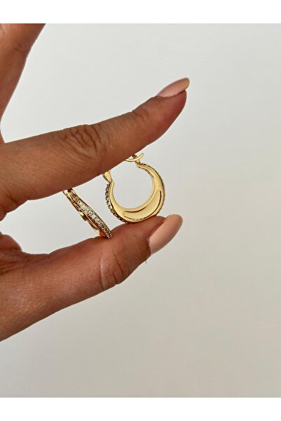 Charmist 14K Çelik Üzeri Altın Kaplama Zirkon Taşlı Küpe