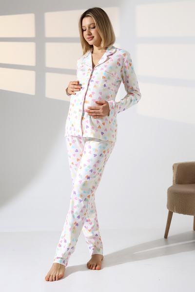 LİKAPA طقم بيجامة للحوامل بأكمام طويلة وأزرار متشابكة 1354-01