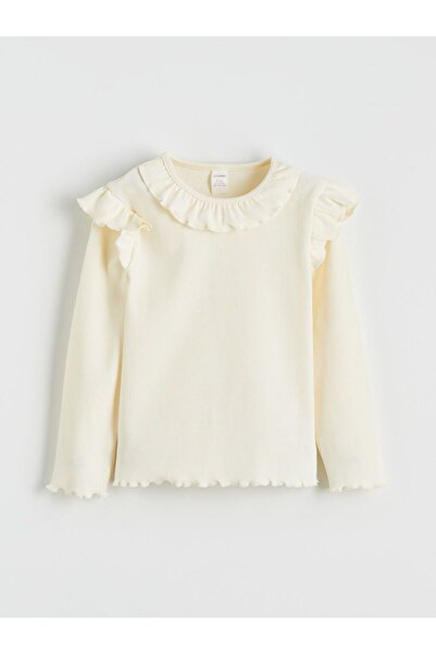 LC Waikiki Lcw Baby Girl's T-Shirt with Ruffle Neck and Shoulders