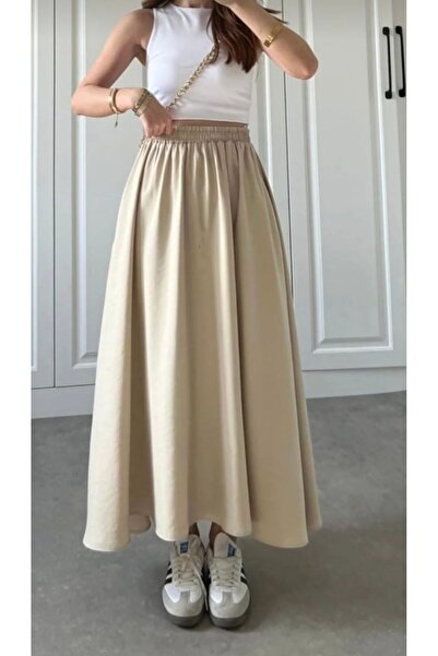 popella Kadın Çift Cepli Poplin Kumaş Etek