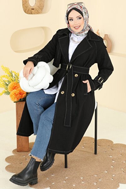ModaMerve Rüzgarlık Detaylı Kot Trençkot 6226ANT466-MS Siyah