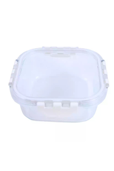 Kovar علبة غداء مربعة من زجاج البوروسيليكات المقاوم للحرارة مع غطاء محكم الإغلاق من السيليكون - 14 × 14 × 6 سم