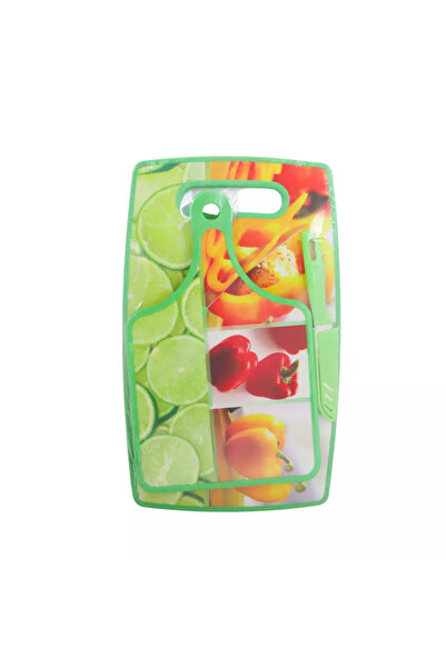 Kovar Kitchen Plastic Printed Cutting Board With One Small Paddle Cutting Board And Knife- Green