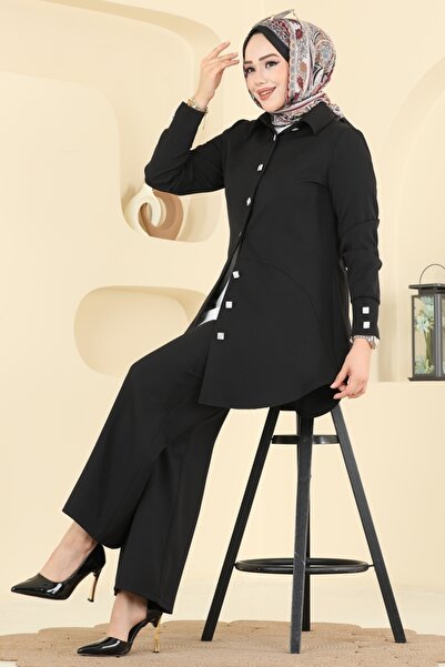 ModaMerve Düğme Detaylı Dabıl Takım 2780SL432-MS Siyah