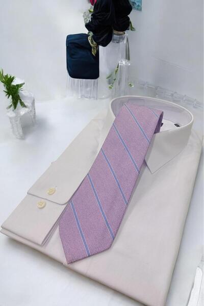 Sarar Cravată din microfibră 8 cm în dungi liliac KR-27