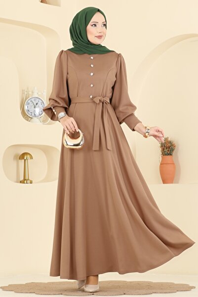 ModaMerve Aksesuar Düğme Detaylı Elbise 24007UKB139-MS Vizyon