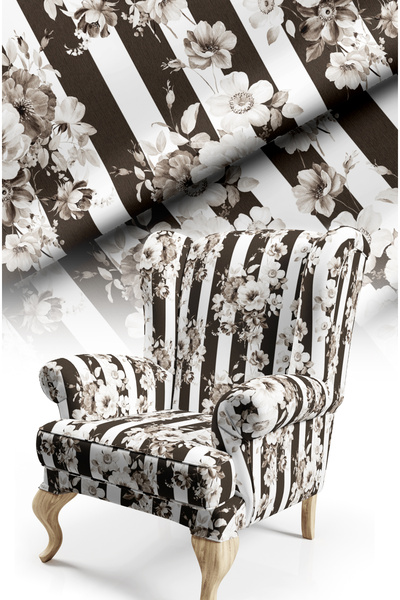 CANİLA Modern Striped and Floral Patterned Cotton Lined Thick Rashel Upholste...