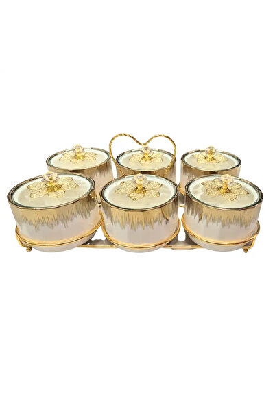 Kovar Porcelain Snacks Bowl Set With Glass Lid And A Heart Shaped Golden Stee...