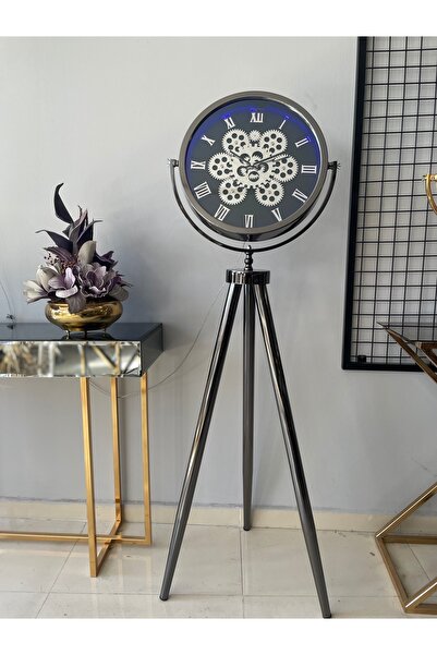 Libas Metal TRİPOD SAAT ÇARKLI LEDLİ PLATİN METAL ( MAVİ)