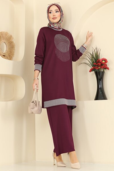 ModaMerve Ribana Detaylı İkili Takım 3462UZ662-MS Bordo