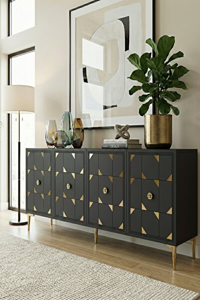 CENEYRA KA1523AG MOKA150 KONSOL, TV SEHPASI ve KAHVE KÖŞESİ ANTRASİT-GOLD 150cm