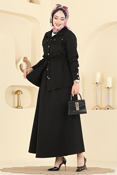 ModaMerve Beli Tünelli Etekli Takım PL9187-MS Siyah