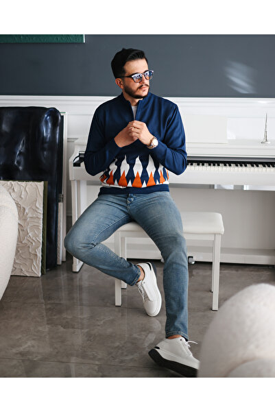 Avni Ceylan Men's Premium Flame Pattern Knit Sweater