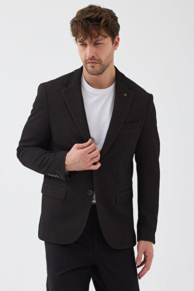 Frappoli Jachetă sport cu rever slim fit pentru bărbați, din țesătură poliviscos elastică, căptușită complet, maro închis