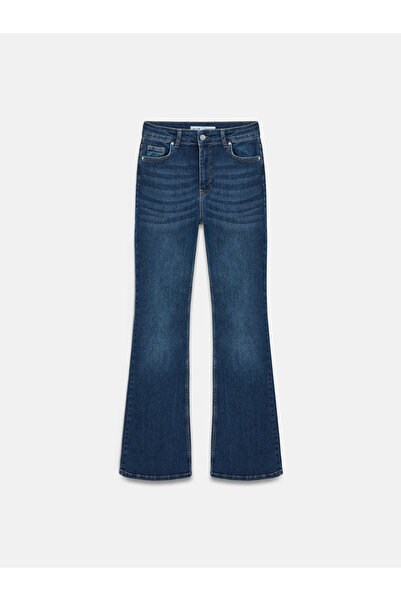 Dilvin 72110 High Waist Flared Jean-Blue
