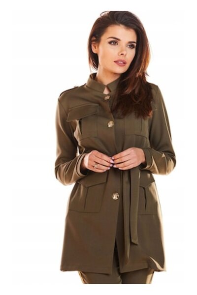 Awama - Women's Military-Style Blazer, Khaki, Size M