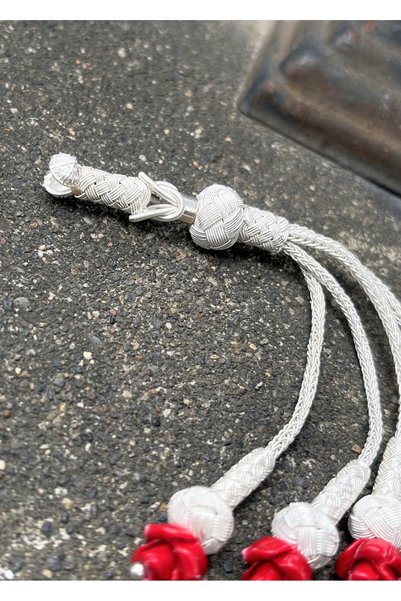 KAZZAZE Colorful Rose Detailed Four-Pendant Silver Kazaziye Hand-Knitted Quadruple Prayer Beads with Tassel - Trabzon Craftsmanship