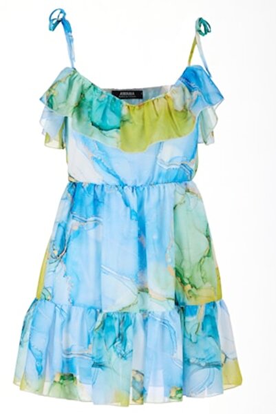 Awama Dress A503, Polyester, Blue/Green
